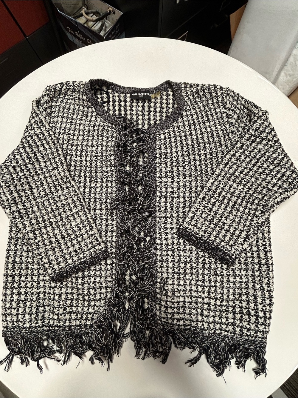 Karl Lagerfeld tweed cardigan/jacket  black white gray size M/L
